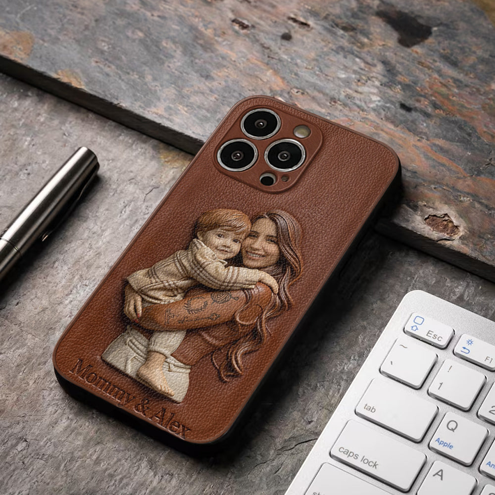Custom Any Photo Gift For Mom, Grandma - Personalized Mother Leather Phone Case
