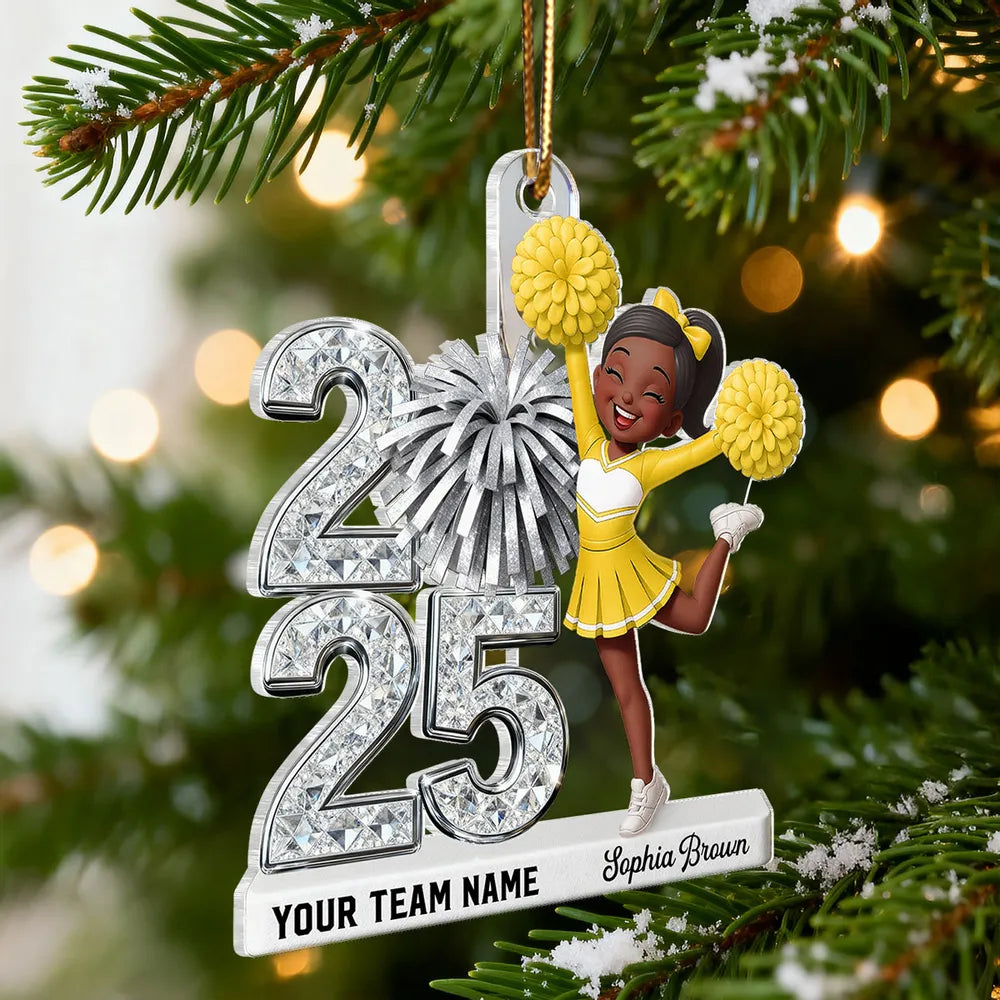 Personalized Cheerleader Acrylic Ornament with Year & Team Name, Sparkling School Spirit Keepsake, Unique Graduation Gift