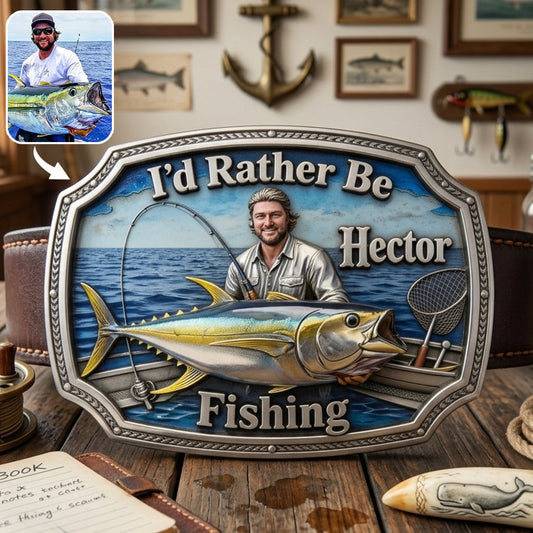 I'd Rather Be Fishing - Personalized Fishing Leather Belt With Shaped Buckle