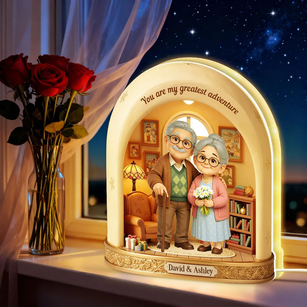 You are my greatest adventure Acrylic Light Box, Personalized Sweet Couple Keepsake Lamp for Bedroom or Bookshelf Gift