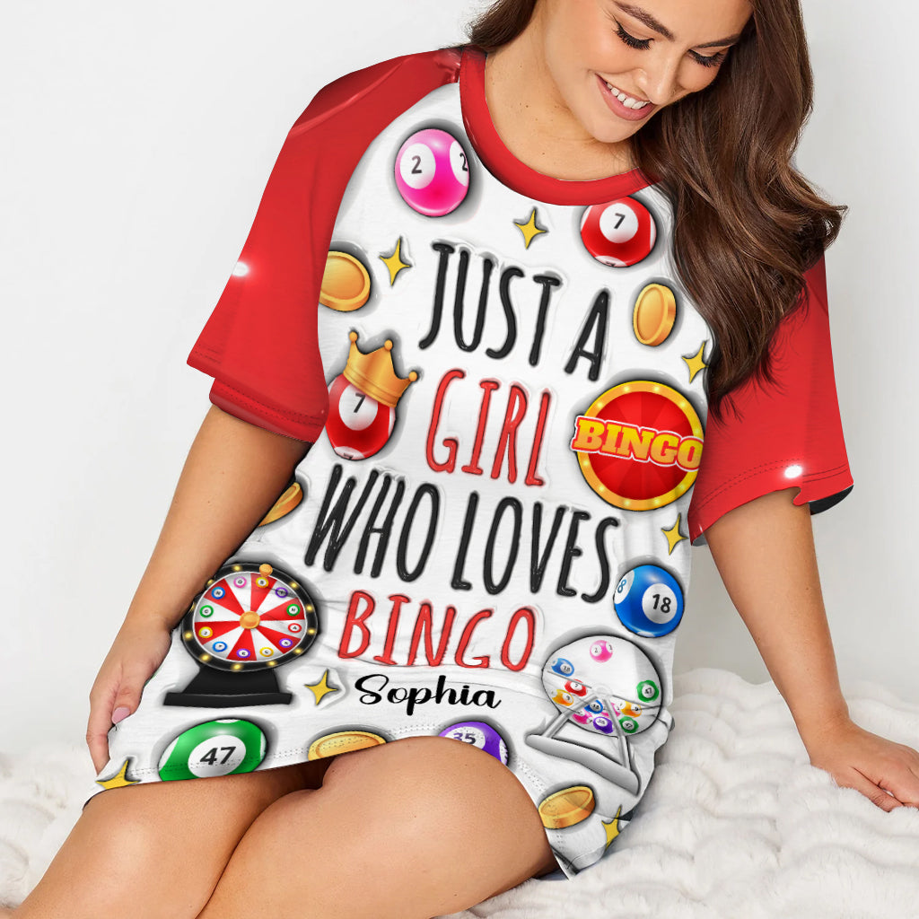 Just A Girl Who Love Bingos - Personalized Bingo Player Sleep T-shirt Dress