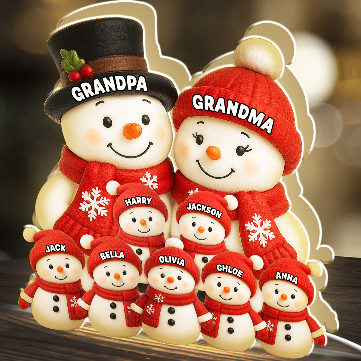 Acrylic Light Box - Cute Snow Family, Soft Light for Winter Nights and Party Decor, Creative Gift for Grandma and Grandpa