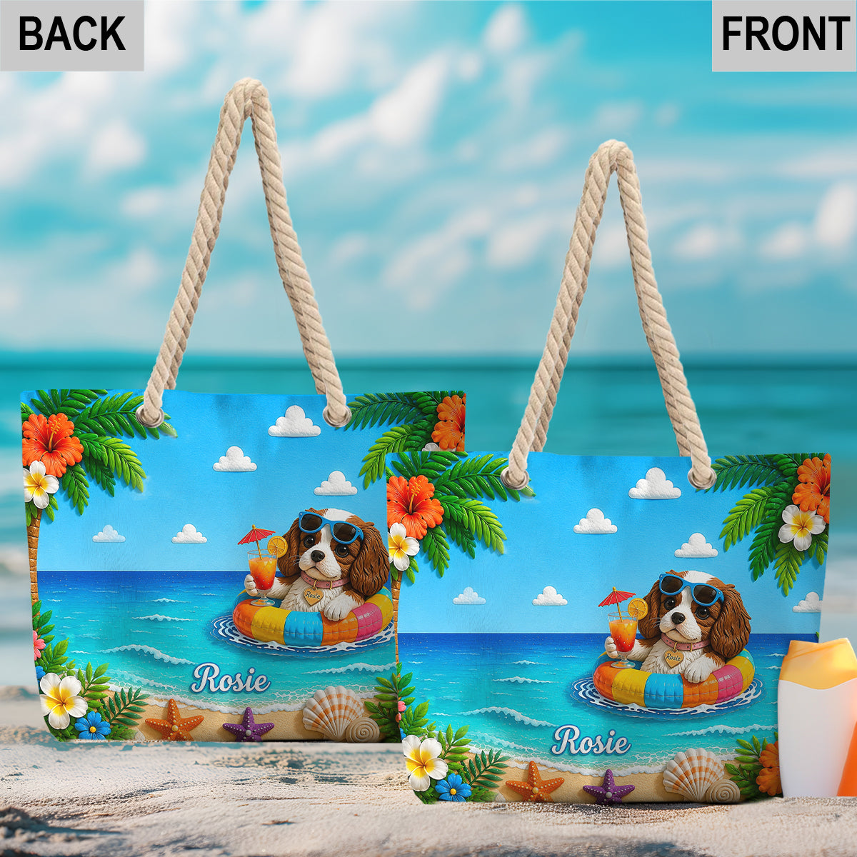 Funny Pet Summer Vibes - Personalized Dog Beach Bag With Plush Charm
