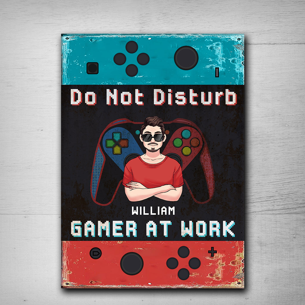 Do Not Disturb Gamer At Work - Personalized Video Game Rectangle Metal Sign