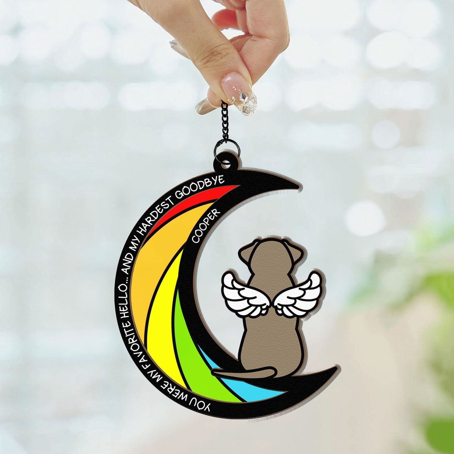 Wood and Acrylic Layered Ornament – Pet Rainbow Bridge Memorial Gift, “You Were My Favorite Hello and My Hardest Goodbye”