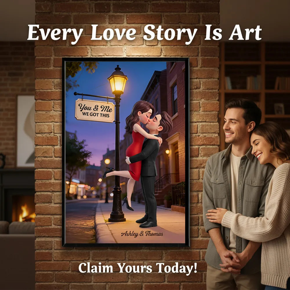 You & Me We Got This Street Lamp Couple Hug Poster, Personalized Modern Wall Decor, Sweet Gift for Couple