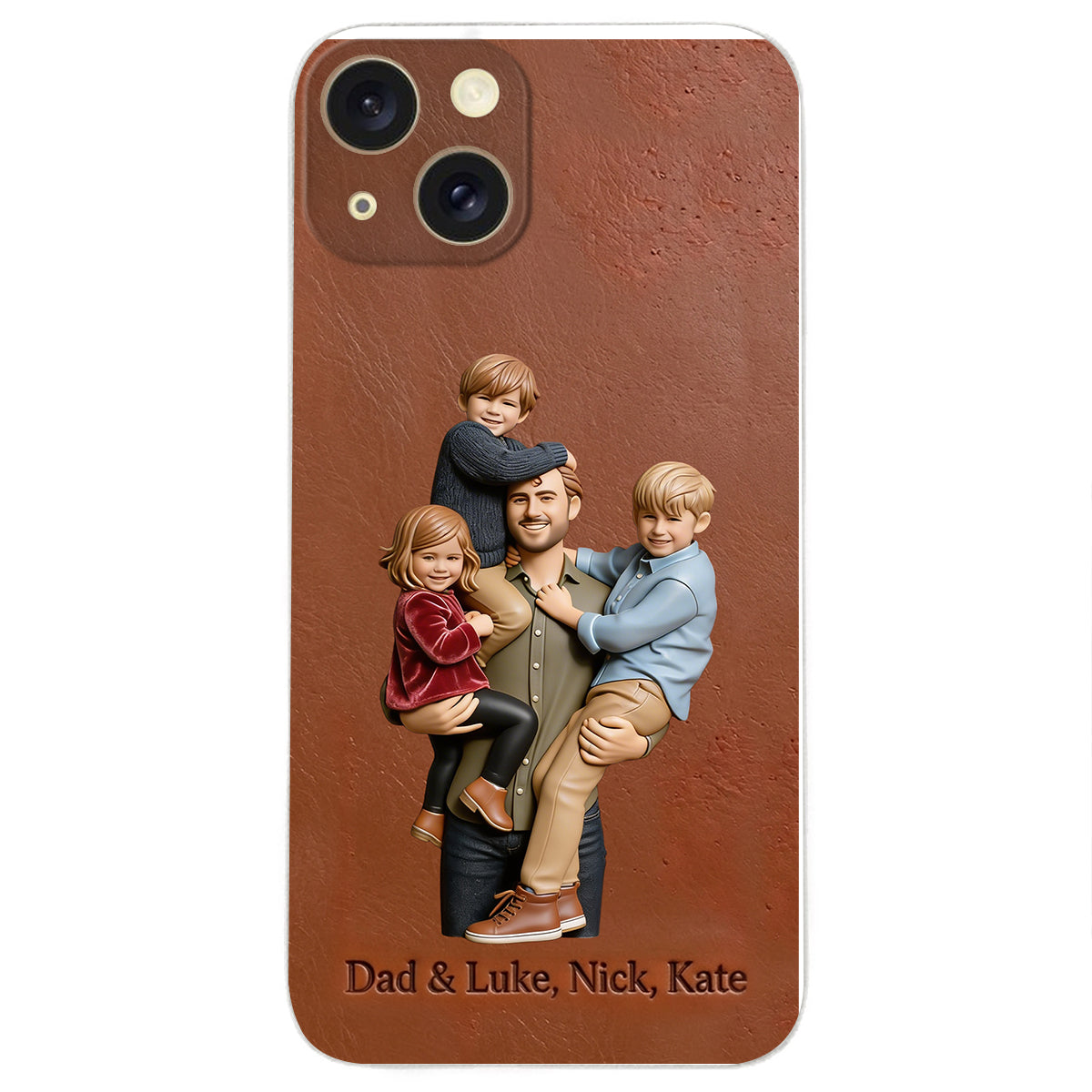 Best Dad Ever - Personalized Father 3D Embossed Leather Phone Case