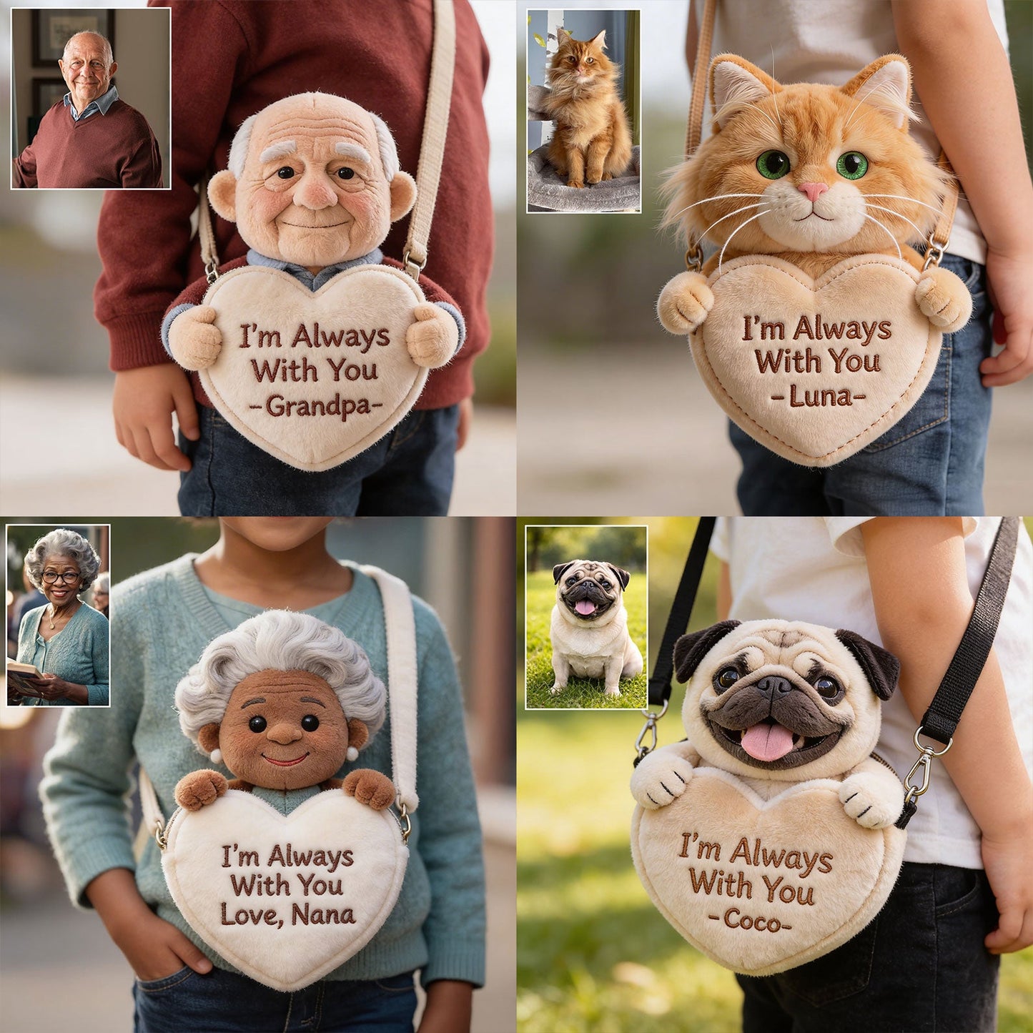 I'm Always With You - Custom From Any Photo - Personalized Memorial Plush Crossbag