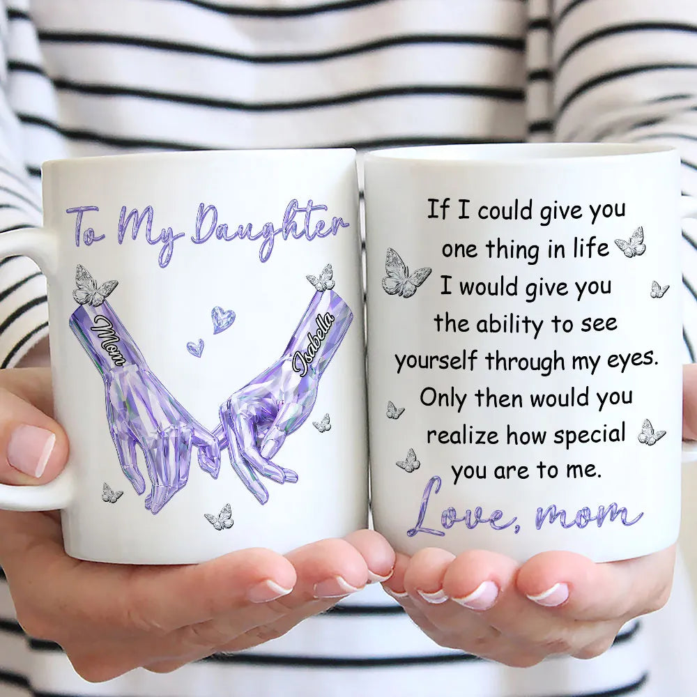 To My Daughter Ceramic Mug, Personalized Keepsake with Heartwarming Message and Butterflies - Thoughtful Gift