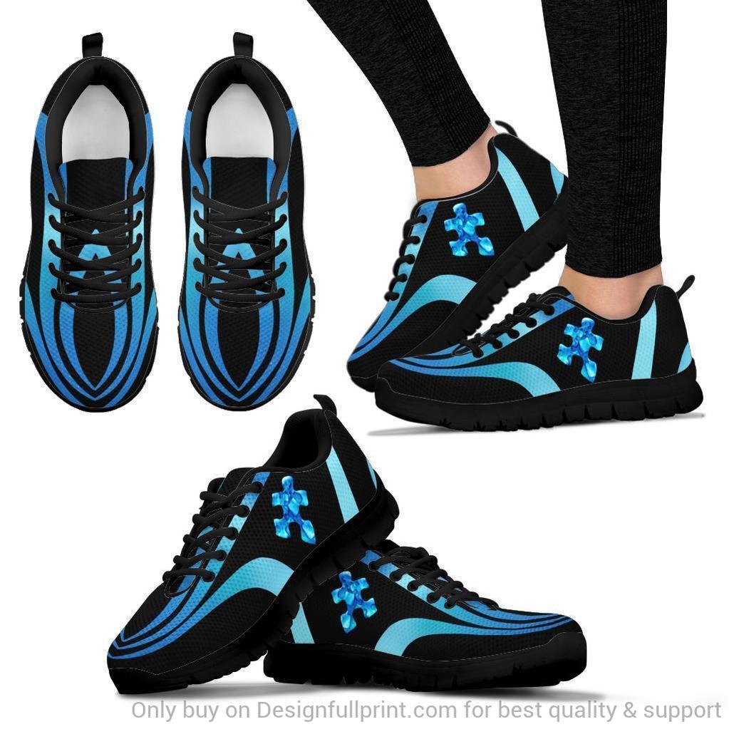 Autism Hologram Running Black Or White Sole - Autism Awareness Sneakers 0921
