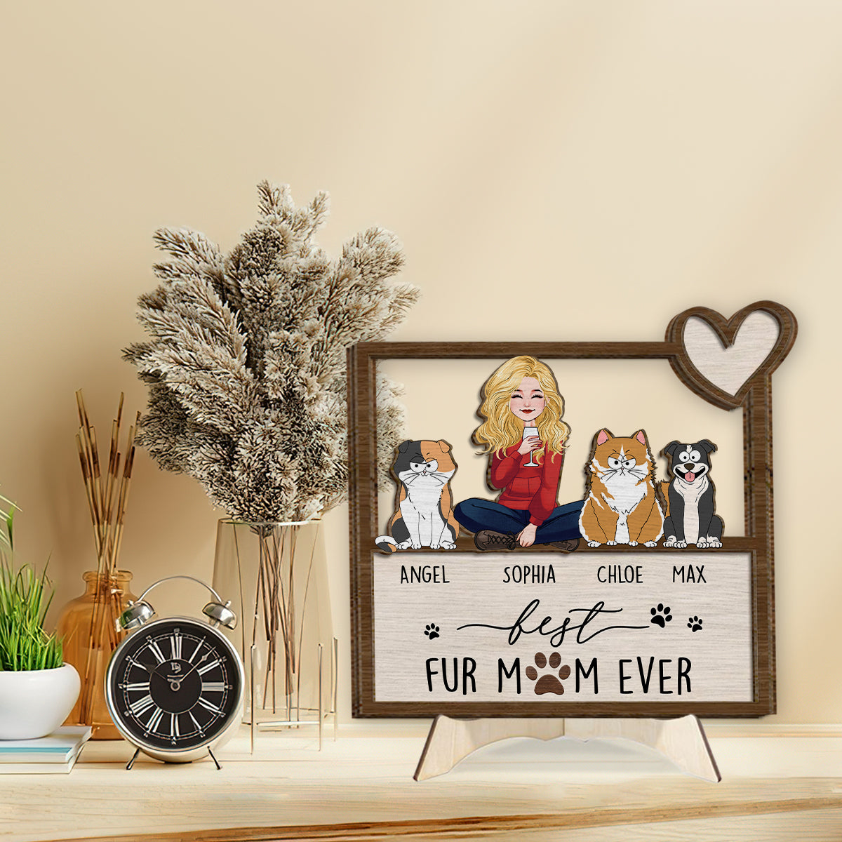Best Fur Dog Cat Mom Ever - Personalized Dog 2 Layered Wood Sign / Wood Plaque