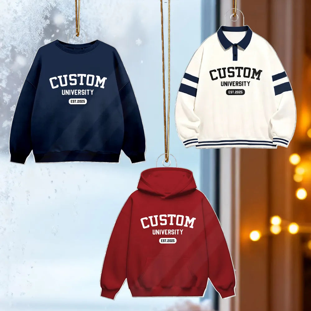 Personalized School Spirit Acrylic Ornament Custom University Sweater Look Holiday Decor Unique Gift