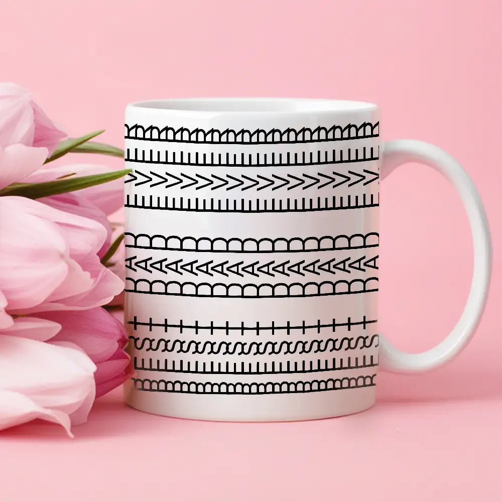 Creative Father’s Day Mug – Abstract Text Pattern Design in White Ceramic Style