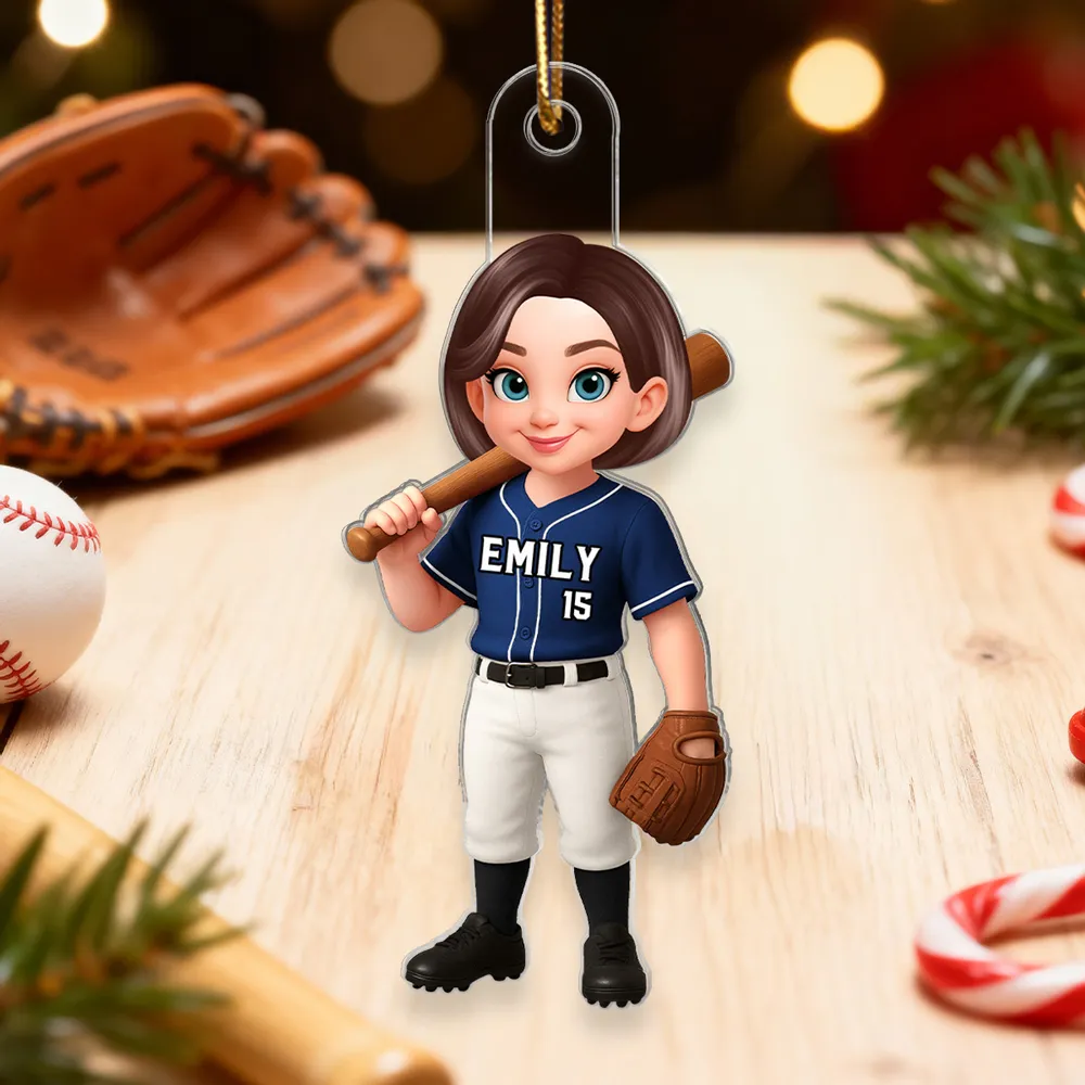 Acrylic Ornament Baseball Player - Customizable Cartoon Holding Bat - Team Spirit Keepsake - Unique Gift for Kids & Coach
