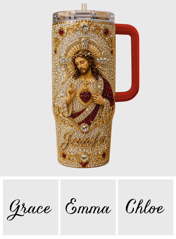 God Bless You - Personalized Christian Rhinestone Tumbler With Handle