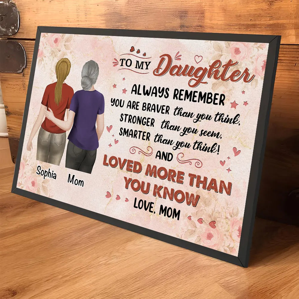 Personalized Mother and Daughter Poster, Always Remember You Are Braver Quote, Unique Gift for Mom or Daughter