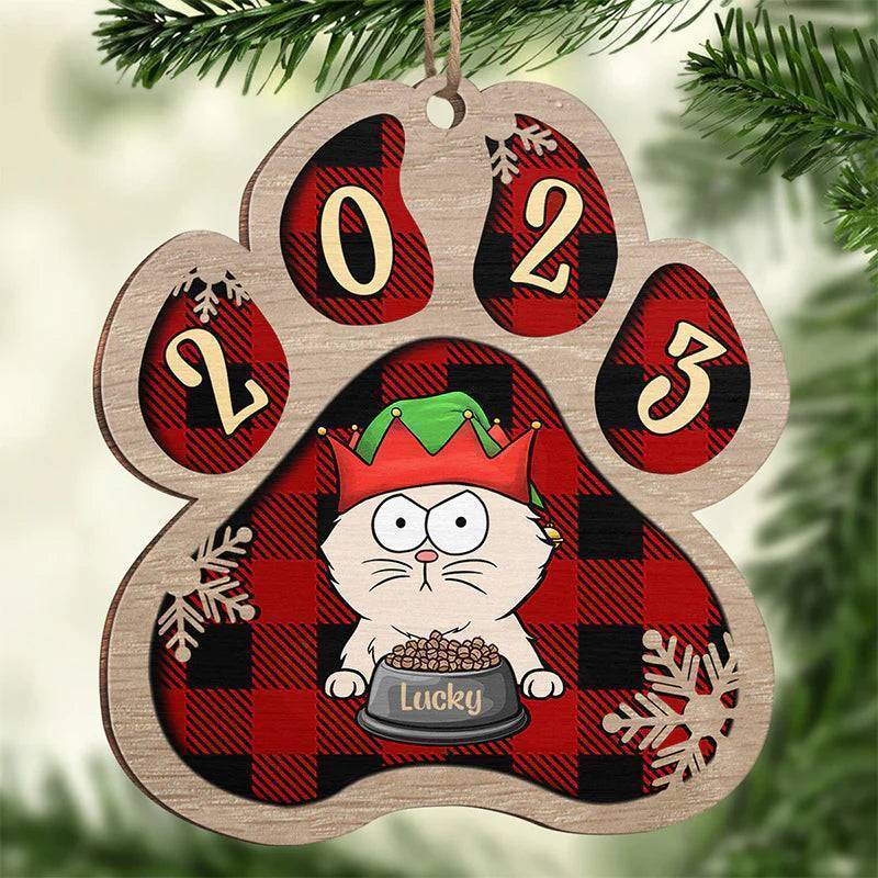 Personalized Cat Wood Paw Shaped Ornament