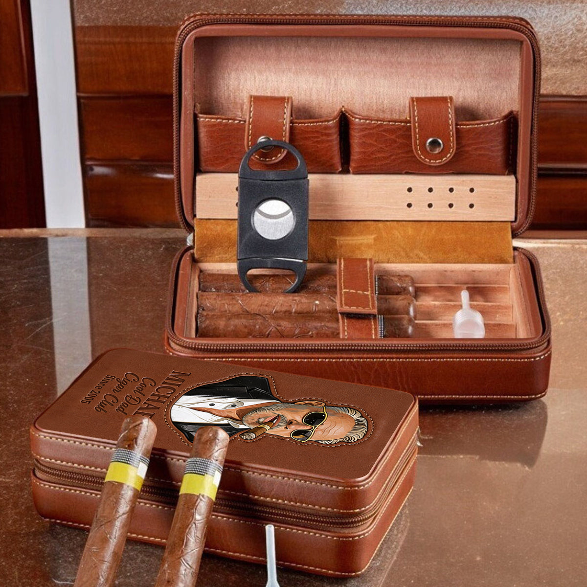 Dad Loves Cigars - Personalized Father Travel Cigar Humidor Case