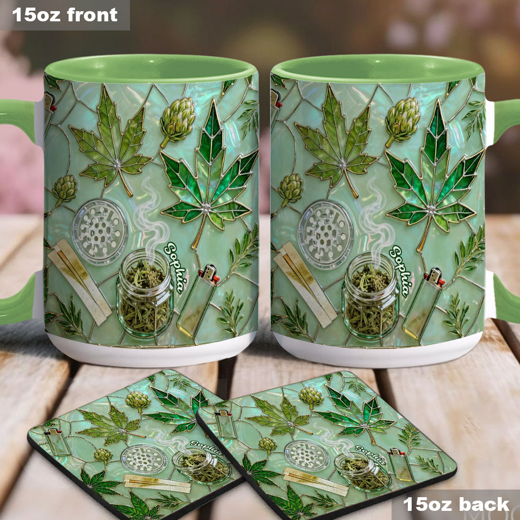 Green Magic Leaf - Personalized Weed Accent Mug & Coaster