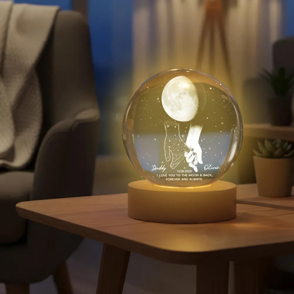 Personalized Globe Lamp with holding hands under the moon, unique memorial gift to keep them close