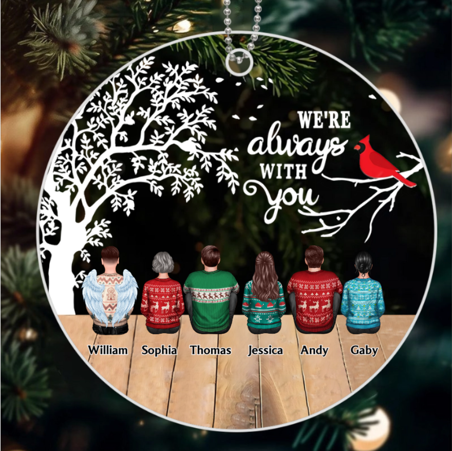 Always With You Cardinal Memorial Remembrance Keepsake Personalized Glass Ornament