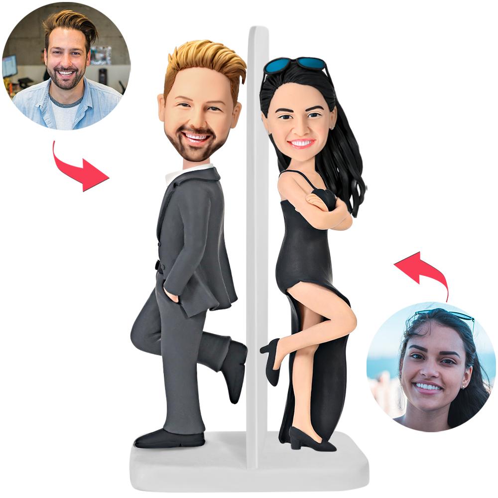 Smith Couple Standing With Suit And Dess - Personalized Couple Standing Bobblehead