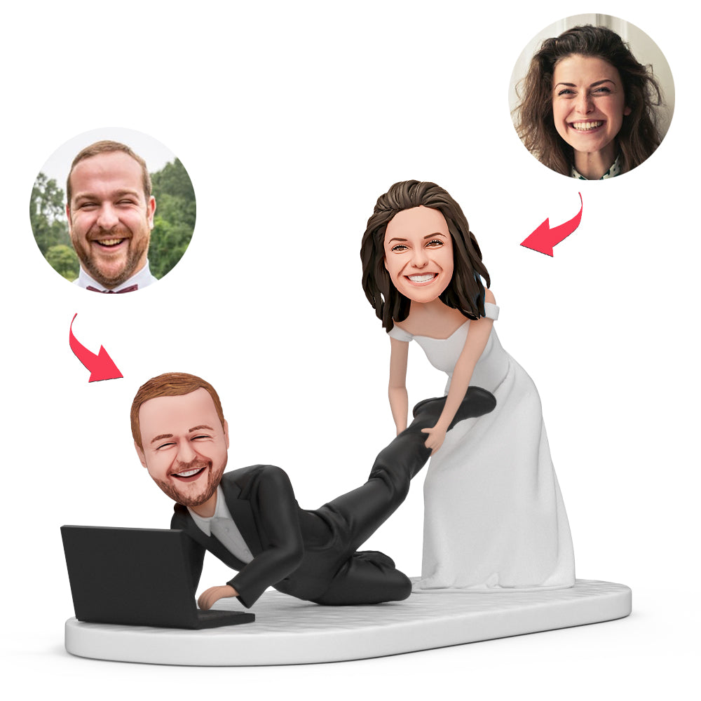 Personalized Couple Groom Bride Wedding Laptop Bobblehead
