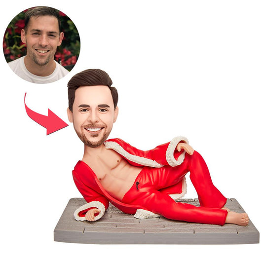 Man Santa Claus Hot Outfit - Personalized Funny Christmas Lying Man Bobblehead