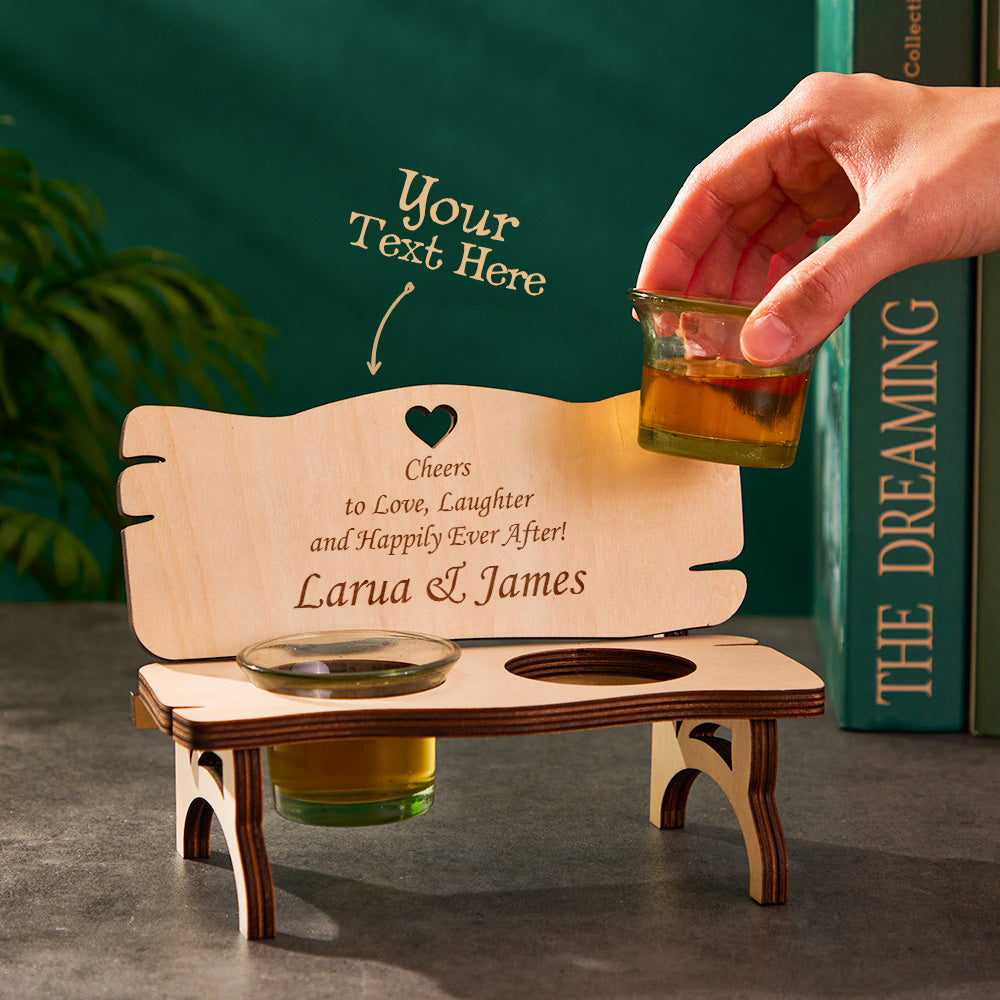 Shot Tray - Personalized Couple Wooden Bench With Shot Glasses