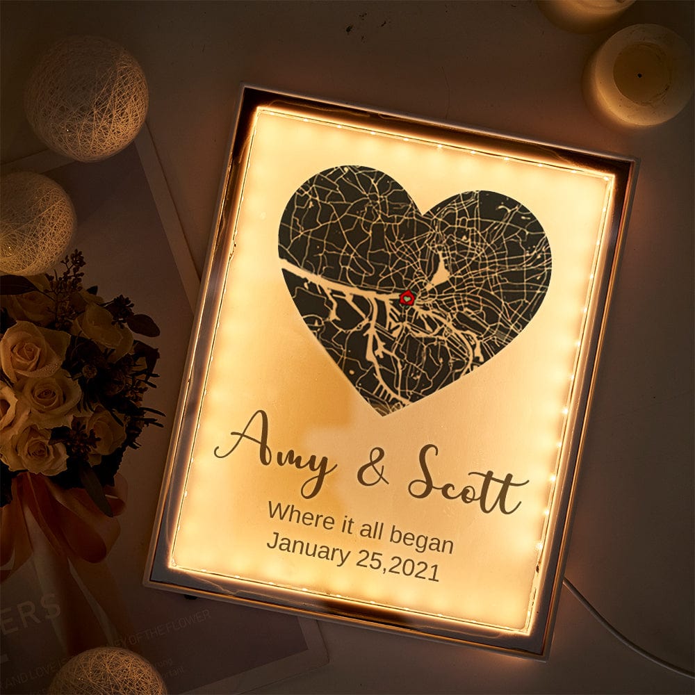 Where It All Begin - Personalized Couple Heart Map Lamp