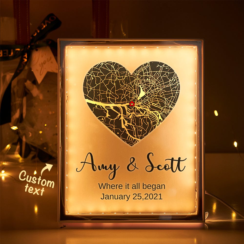 Where It All Begin - Personalized Couple Heart Map Lamp