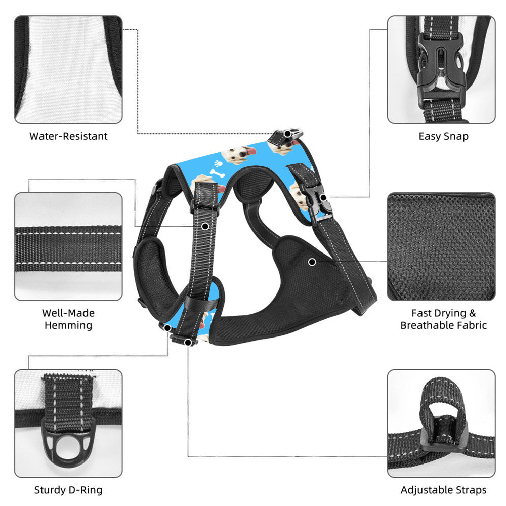 Personalized Dog Photo Bone Pattern Style Dog Harness
