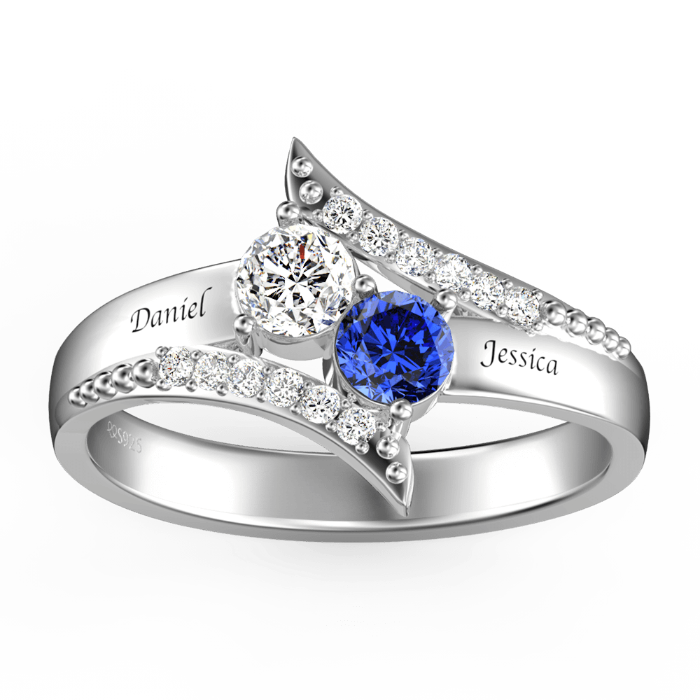 Personalized Two Birthstones Engraved 925 Silver
