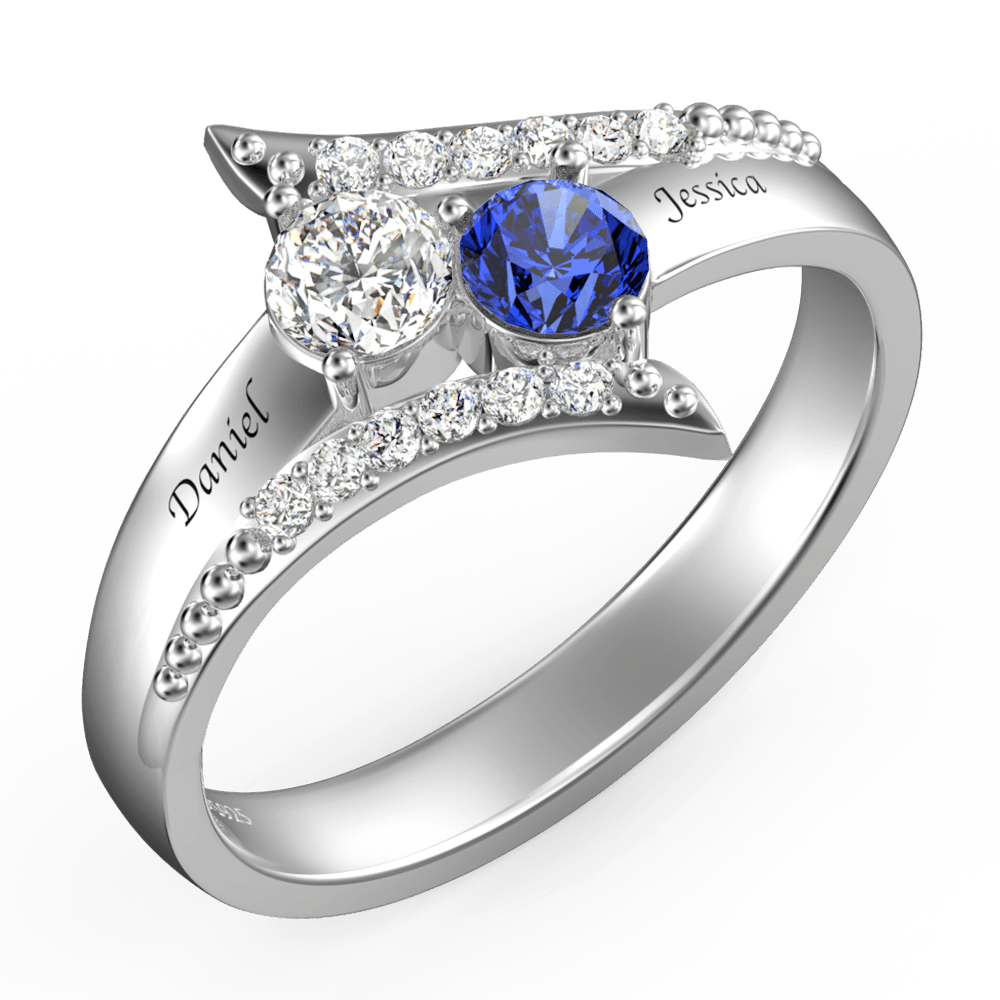 Personalized Two Birthstones Engraved 925 Silver