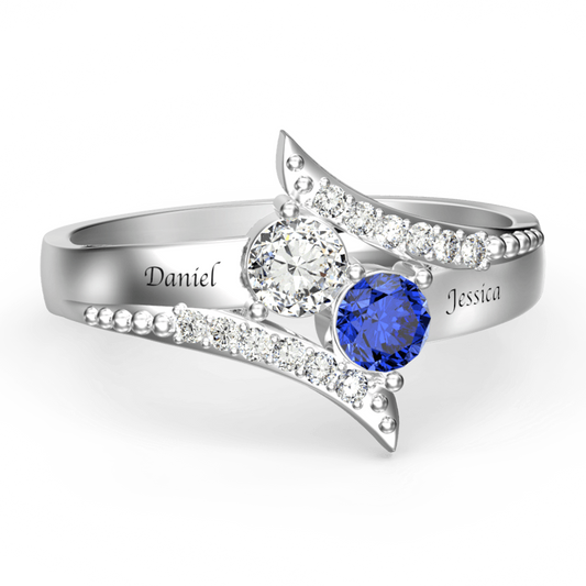 Personalized Two Birthstones Engraved 925 Silver