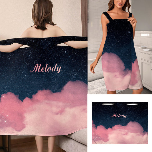 Pink Clouds Bathrobe - Personalized Bath Towel Dress