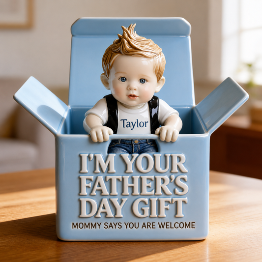 Personalized Baby Boy in Box Acrylic Plaque, Custom Taylor Father's Day Gift Keepsake Statue, Cute Newborn Son Daughter Table Decor from Mommy