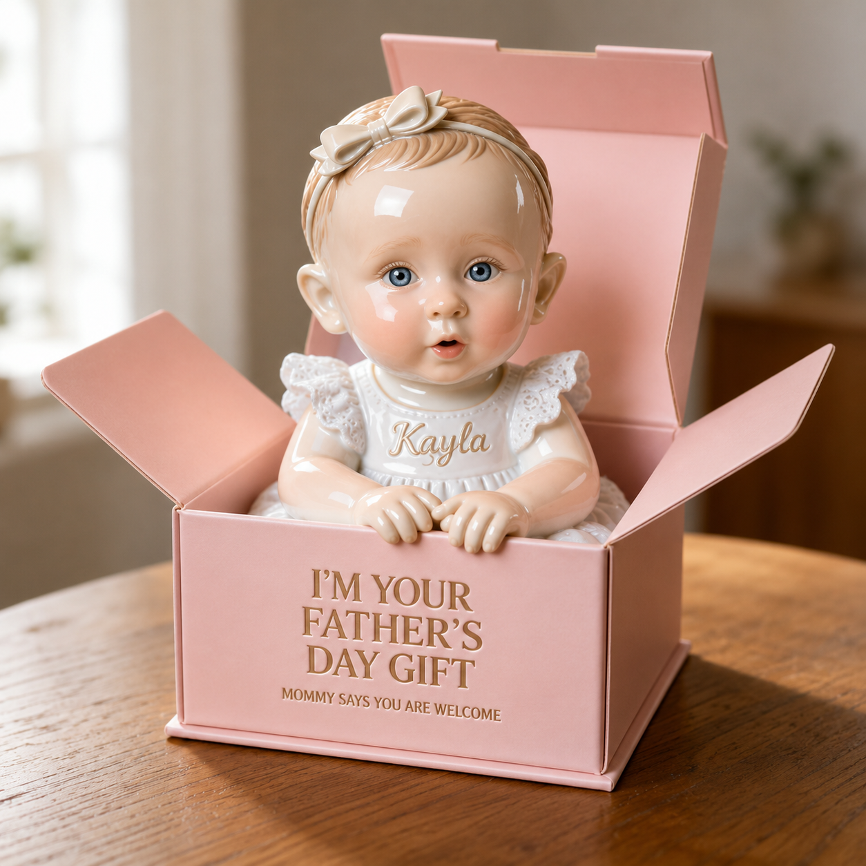 Personalized Baby Girl in Box Acrylic Plaque, Custom Taylor Father's Day Gift Keepsake Statue, Cute Newborn Son Daughter Table Decor from Mommy