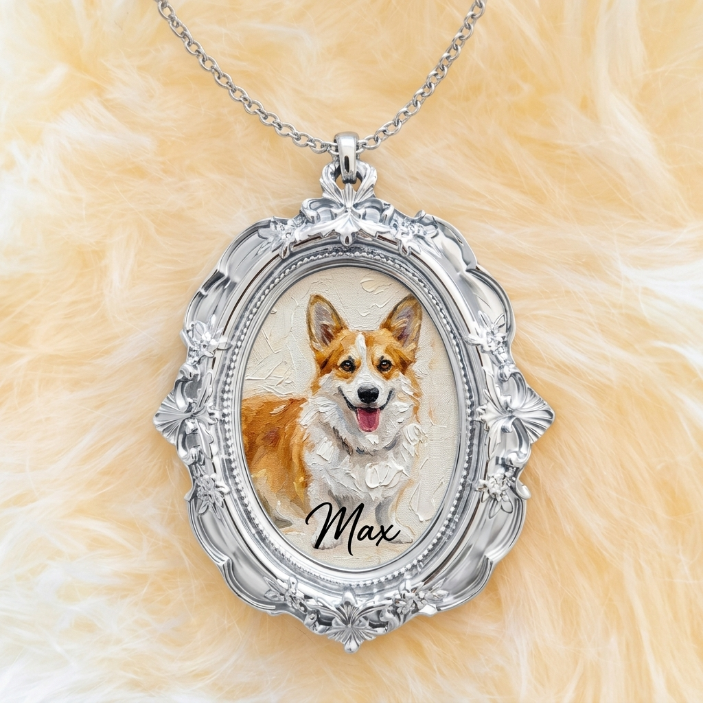 Pet Potrait, Gift for Pet Moms - Personalized Dog Shaped Metal Pendant Necklace
