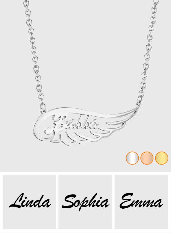 Personalized Memorial Angel Wing Name Necklace
