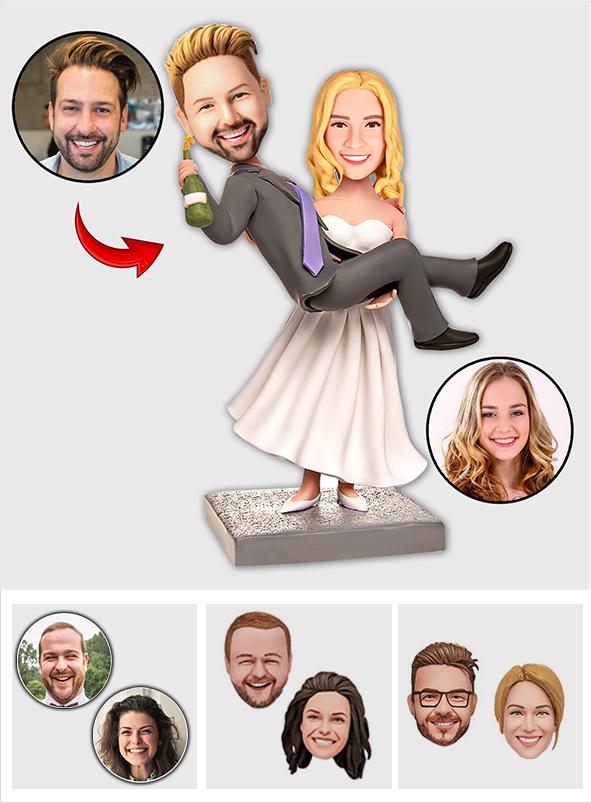 Personalized Couple Bride Holding Groom Bobblehead