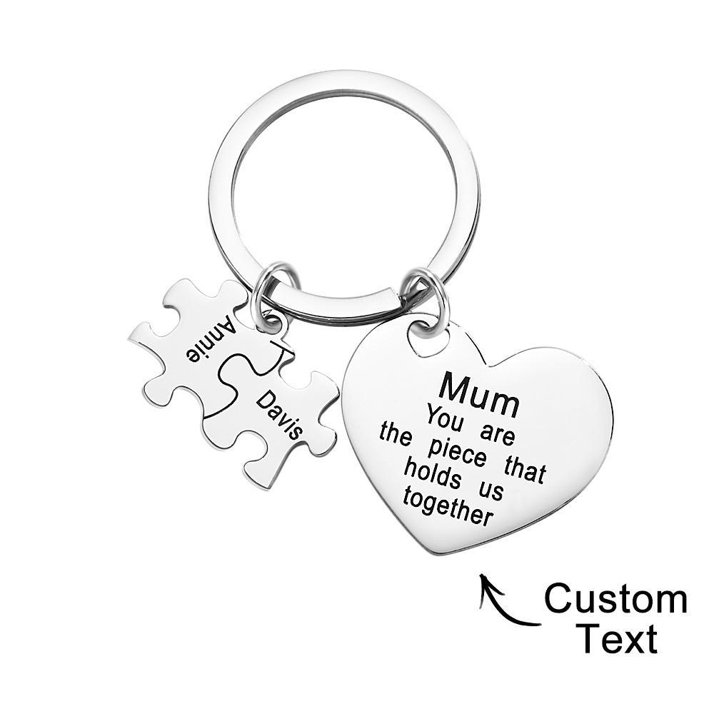 You're The Piece That Holds Us Together Puzzle Heart - Personalized Mother Puzzle Heart Keychain