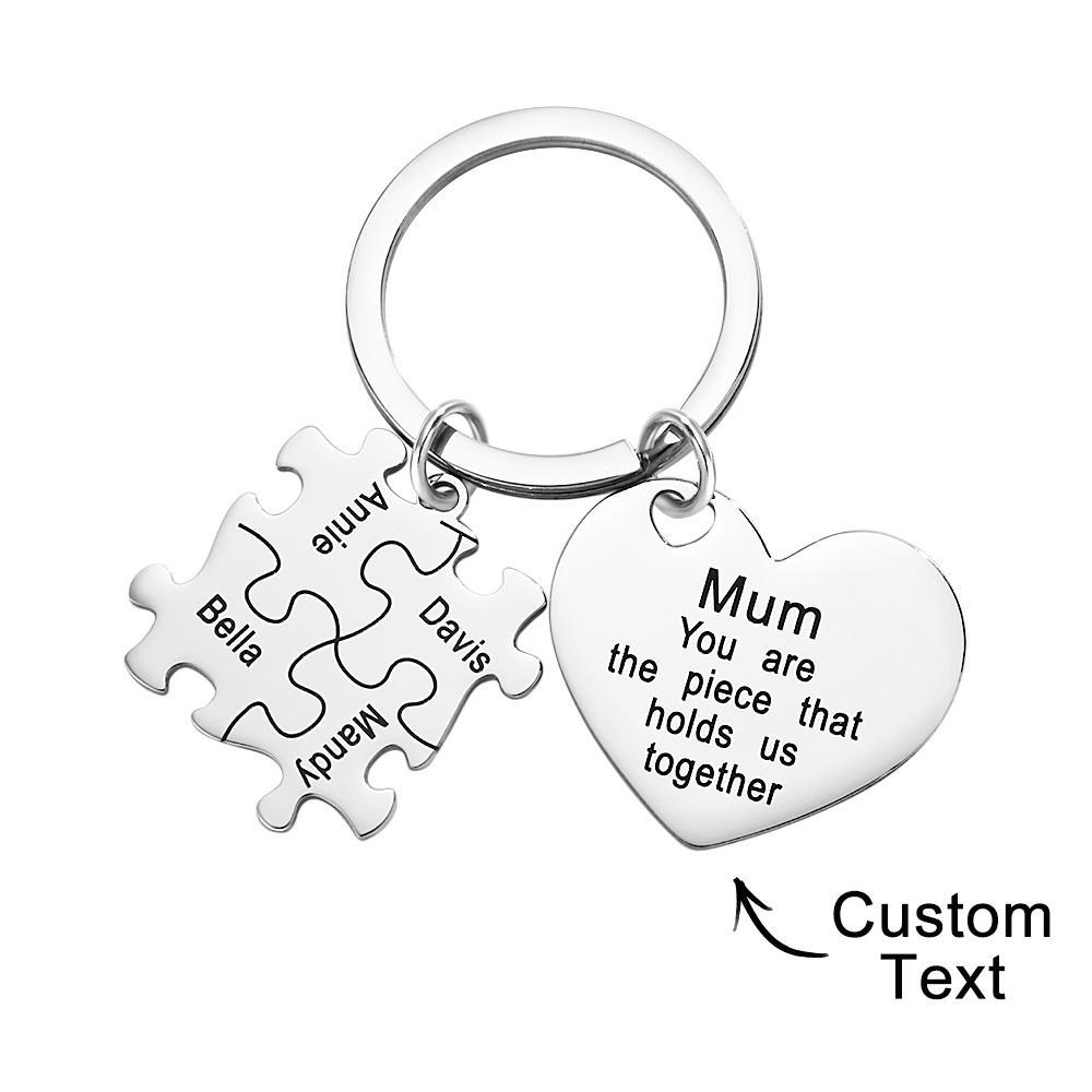 You're The Piece That Holds Us Together Puzzle Heart - Personalized Mother Puzzle Heart Keychain