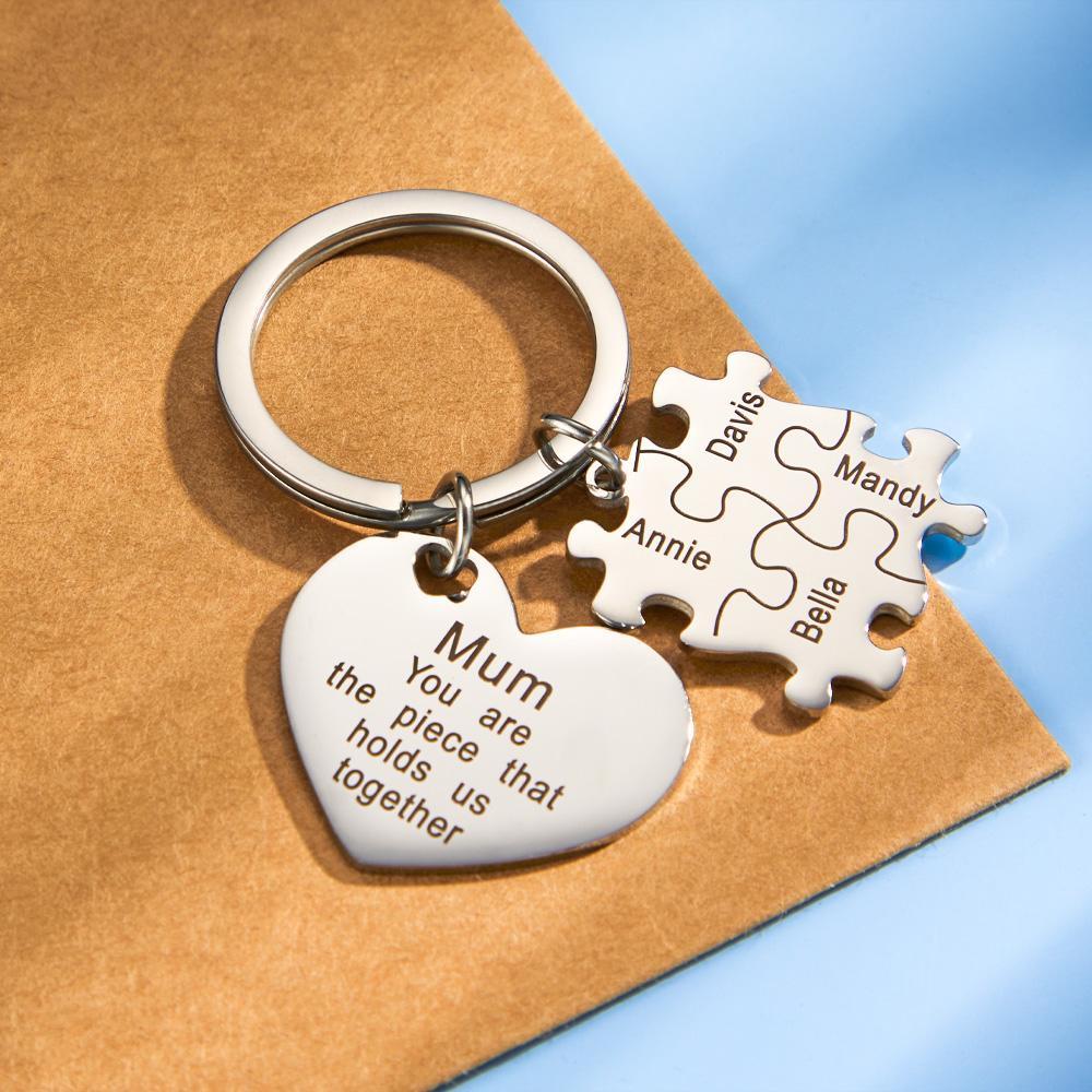 You're The Piece That Holds Us Together Puzzle Heart - Personalized Mother Puzzle Heart Keychain