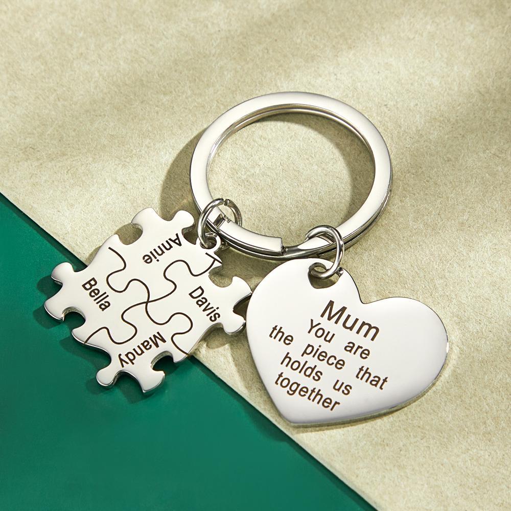 You're The Piece That Holds Us Together Puzzle Heart - Personalized Mother Puzzle Heart Keychain