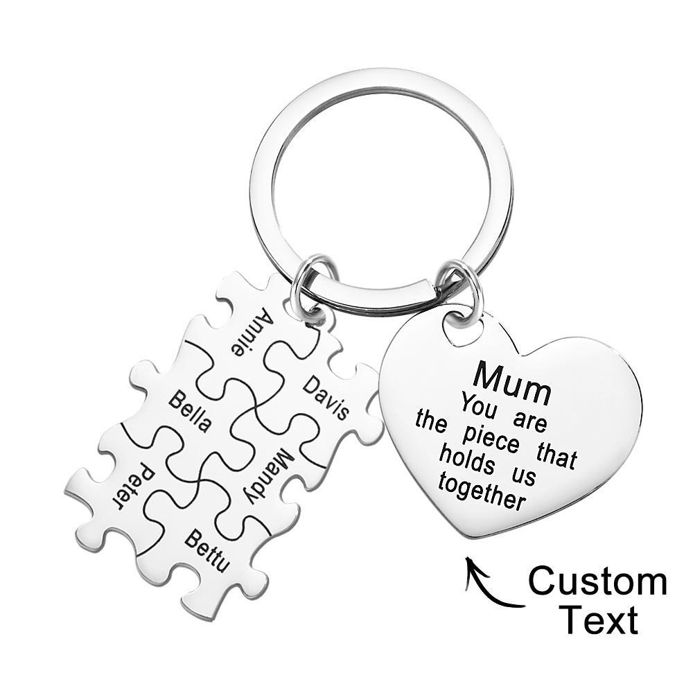 You're The Piece That Holds Us Together Puzzle Heart - Personalized Mother Puzzle Heart Keychain