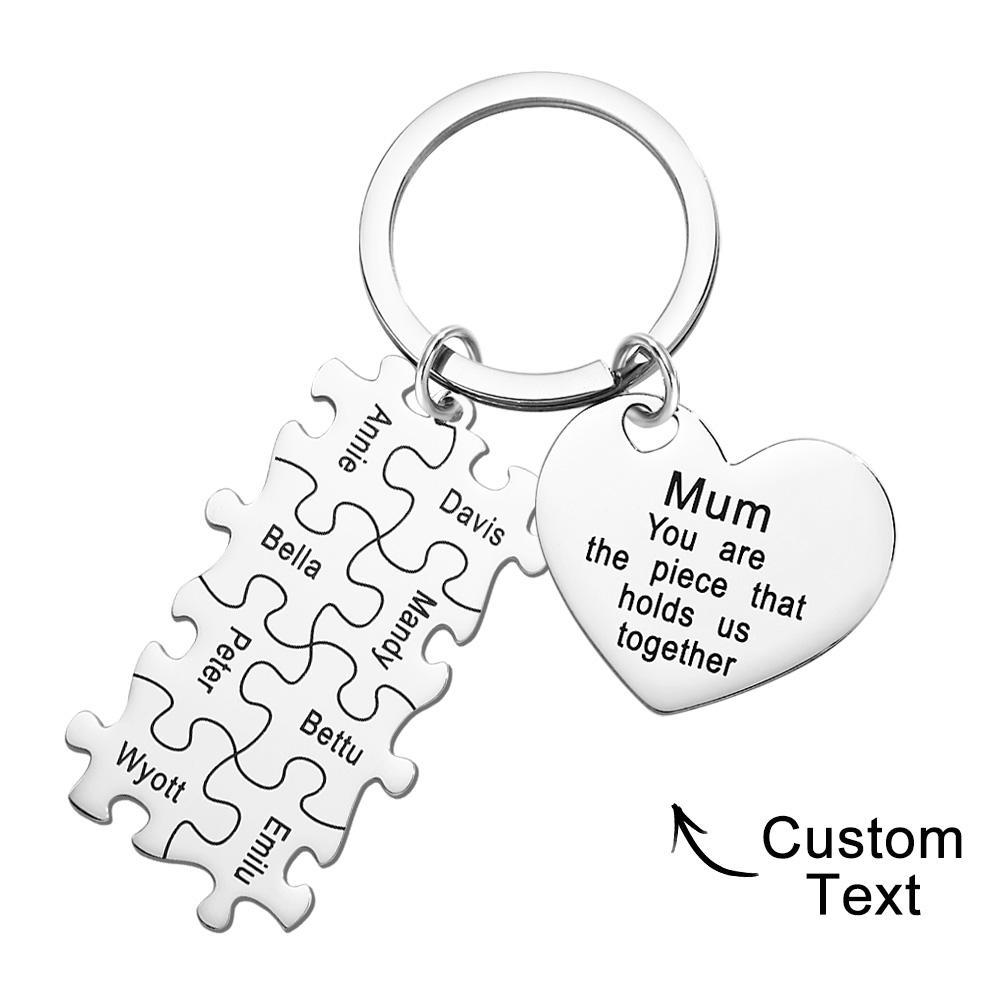 You're The Piece That Holds Us Together Puzzle Heart - Personalized Mother Puzzle Heart Keychain