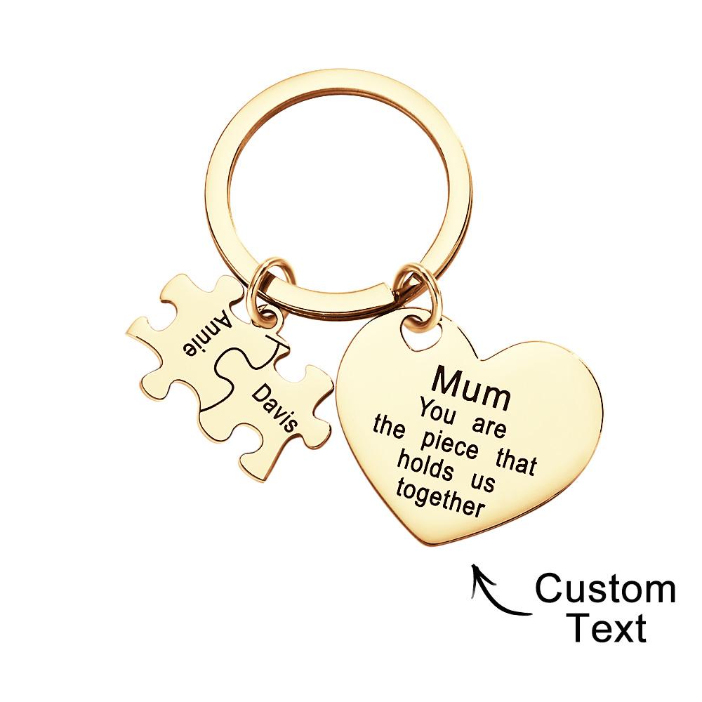 You're The Piece That Holds Us Together Puzzle Heart - Personalized Mother Puzzle Heart Keychain