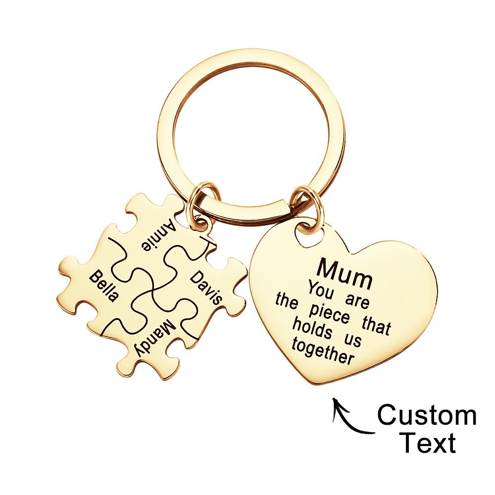 You're The Piece That Holds Us Together Puzzle Heart - Personalized Mother Puzzle Heart Keychain