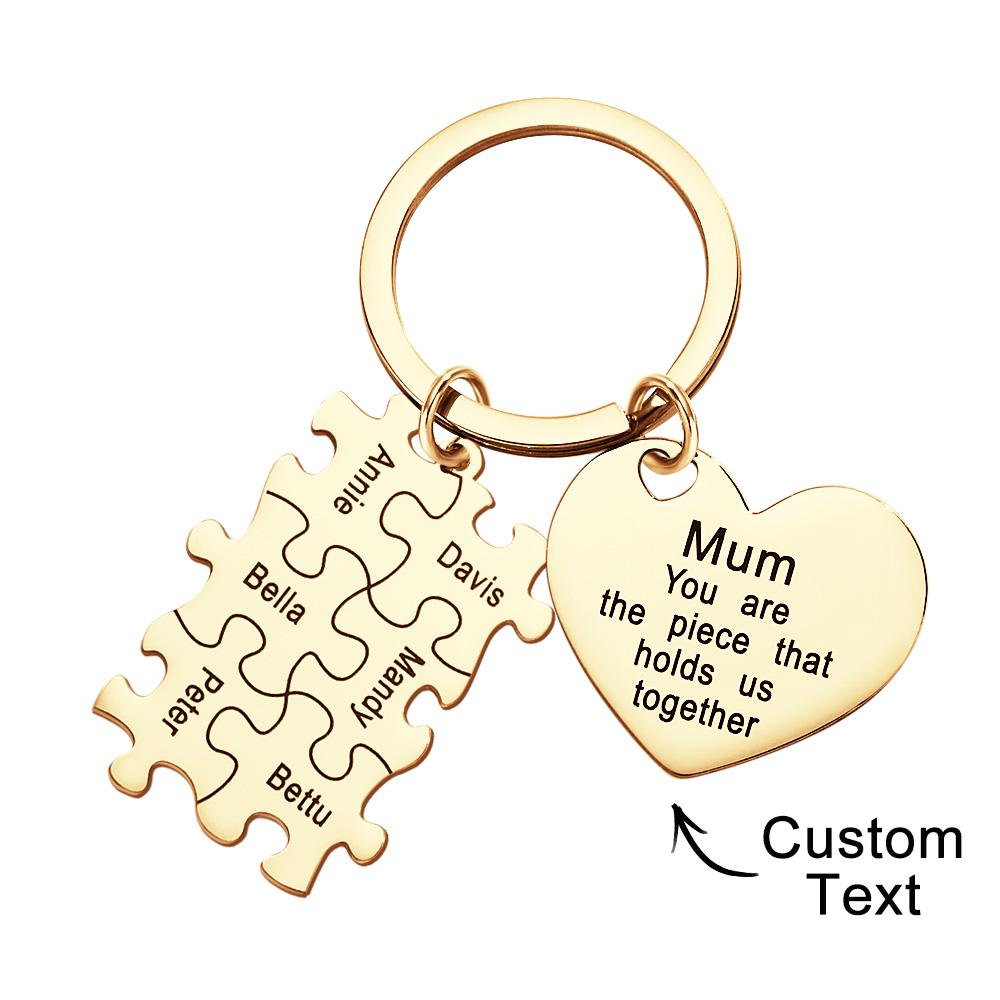 You're The Piece That Holds Us Together Puzzle Heart - Personalized Mother Puzzle Heart Keychain